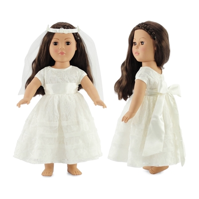 18-inch Doll Clothes - Communion Dress with Headpiece and Bow - fits American Girl ® Dolls