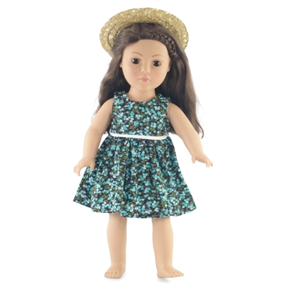 18-inch Doll Clothes - Tank Dress and Straw Hat with Ribbon - fits American Girl ® Dolls