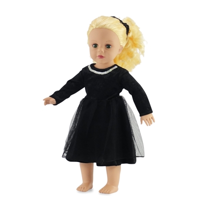 18-inch Doll Clothes - Black Velvet Dress and Overlay with Hair Scrunchy - fits American Girl ® Dolls