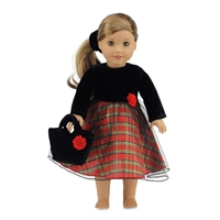 18-inch Doll Clothes - Velvet Top, Plaid Skirt, and Overlay and Purse - fits American Girl ® Dolls