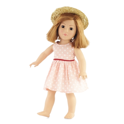 18-inch Doll Clothes - Polka-Dotted Dress with Straw Hat - fits American Girl ® Dolls