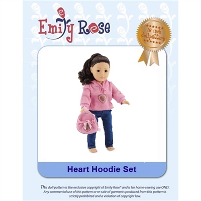 18-Inch Doll Clothes Pattern - Heart Hoodie - Downloaded to your computer