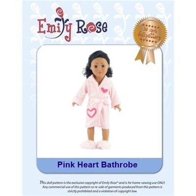 18-Inch Doll Clothes Pattern - Pink Heart Bathrobe - Downloaded to your computer