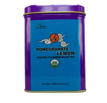 organic pomegranate lemon tea tins
