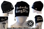 Custom Stretch Beanie with Rock-n-Roll GangStar white lettering sword & rings pendant Rock n Roll Heavy Metal hats accessories