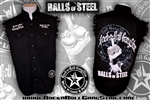 Balls Of Steel denim cut off sleeveless biker shirt Rock n Roll Heavy Metal clothing apparel accessories Rock n Roll GangStar