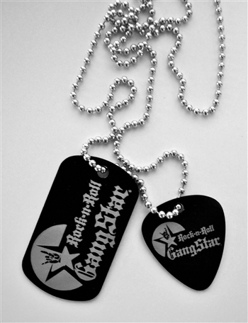 Dog Tag Guitar Pick pendant necklace metal laser engraved Rock and Roll Heavy Metal Biker accessories lifestyle Rock n Roll GangStar