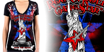 Lady Liberty Rock The Nation Rock n Roll Heavy Metal Girls T Shirt Rock n Roll GangStar