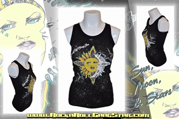 Sun Moon & Stars Boy Beater Tank Top Rock n Roll Heavy Metal girls t shirt