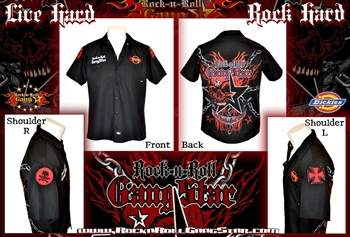 Skull n Chains Custom Dickies Work Shirt Hard Rock Heavy Metal