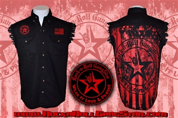Wear It Loud & Proud! Stars & Stripes denim cut off sleeveless shirt Rock n Roll Heavy Metal Biker clothing Rock n Roll GangStar