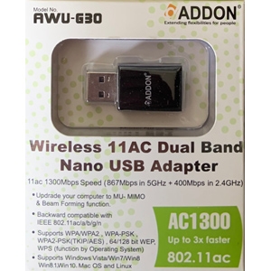 Addon Wireless AC Dual Band 1300Mbps Nano USB Adapter (AWU-G30)