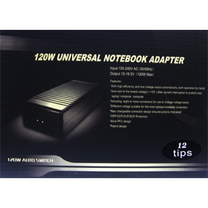 120W Universal Notebook Power Adapter Auto Sensing	12 Tip