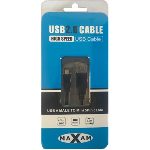 MAXAM USB 2.0 A Male to Mini B 5 Pin Cable 2M Retail
