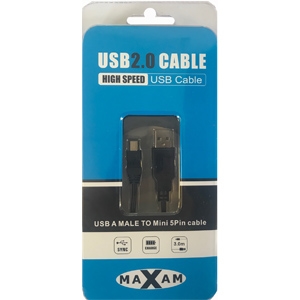 MAXAM USB 2.0 A Male to Mini B 5 Pin Cable 3M Retail