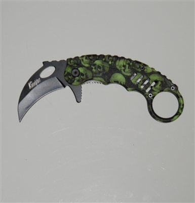 Karambit Assisted Opening Knife - Green Skulls