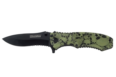 Assisted Folding Knife - Green Skulls