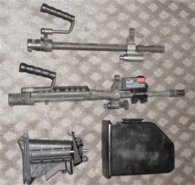 FN M249 SAW Squad Automatic Weapon Barrels, Buttstock and Laser
