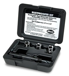 Rust proofer cutter kit contains three 1/2" Rotabroach Cutters and skip-proof pilt drill