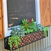 54" Nottingham Aluminum Window Box With Ornamental Wrought Iron X-Pattern And Flower