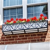 60" Vienna Black Wrought Iron Window Box With Flower Design