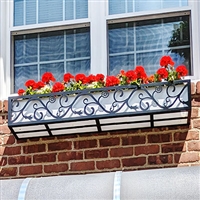 108" Vienna Black Wrought Iron Window Box With Flower Design