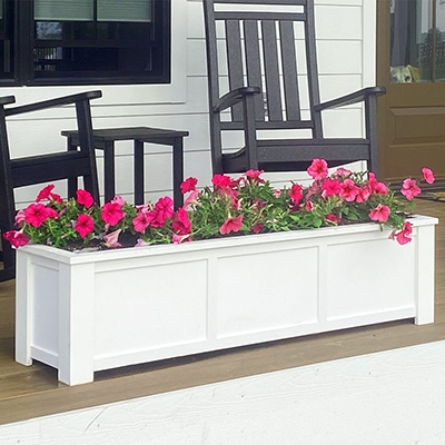 54" Daisy Self Watering PVC Rectangular Planter Box With Corner Legs And Horizontal Trim