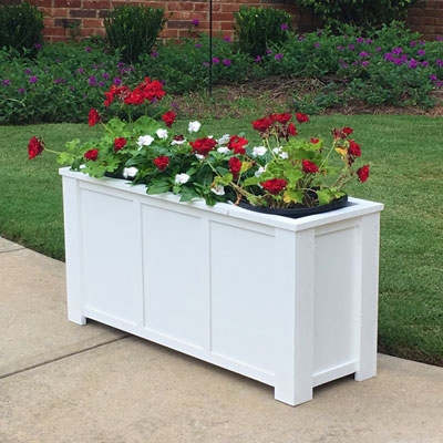 36" Daisy Self Watering PVC Rectangular Planter Box With Corner Legs And Horizontal Trim