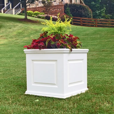 22" x 22" x 22" Manhattan Deluxe White Decorative PVC Planter With Raised Panel Design