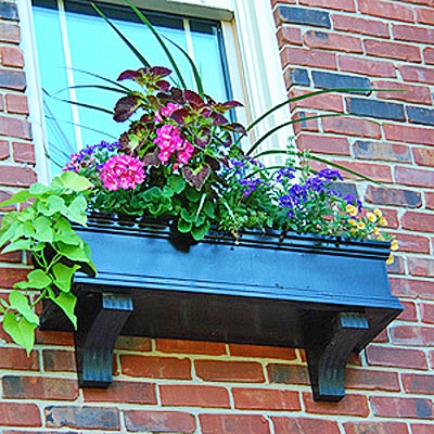 48" Charleston Self Watering Black PVC Window Box - with 2 FREE Brackets