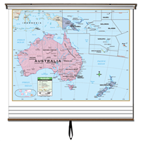 Primary Continent Wall Map Set on Roller w/ Backboard; 5-Map set