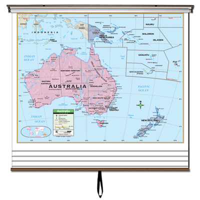 Primary Continent Wall Map Set on Roller w/ Backboard; 5-Map set