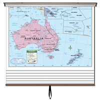 Primary Continent Wall Map Set on Roller w/ Backboard; 7-Map Set