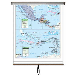 Western Hemisphere Primary Wall Map Set on Roller w/ Backboard; 3-Map Set