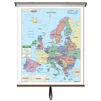 Europe Primary Classroom Wall Map on Roller w/ Backboard