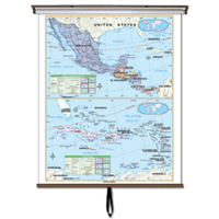 Central America Essential Classroom Wall Map on Roller w/ Backboard