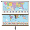 US/World Advanced Political Classroom Combo Wall Map on Roller w/ Backboard