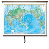 World Advanced Physical Classroom Wall Map on Roller w/ Backboard