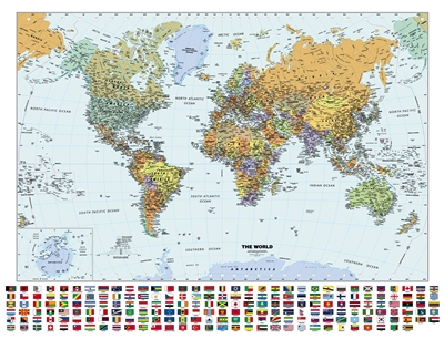 Classic World with flags by Globe Turner 53 x 41