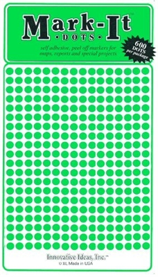 600 Green 1/8" map stick-on map dots