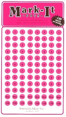 Stick-on Dots Medium 1/4" Numbered 1-240 PINK