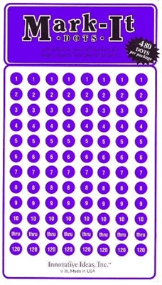 Stick-on Dots Medium 1/4" Numbered 1-240 PURPLE