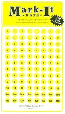 Stick-on Dots Medium 1/4" Numbered 1-240 yellow