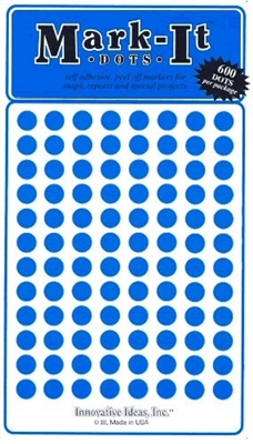 600 blue 1/4" map stick-on map dots