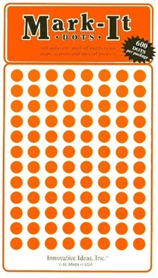 600 orange 1/4" map stick-on map dots