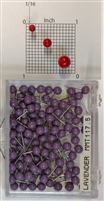 Lavender color, medium, round-head Map Pins 100/box. 1/8" head and 5/16" shaft length.