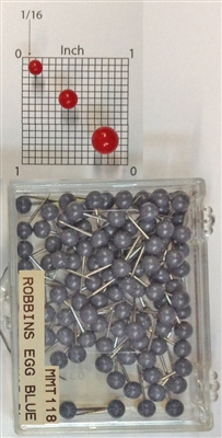 Robbins Egg Blue color, medium, round-head Map Pins 100/box. 1/8" head and 5/16" shaft length.