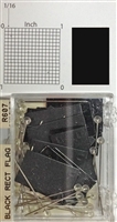 #r600 series black, rectangular shaped map pins / flags. 25 to box. 1/8" clear headed pin