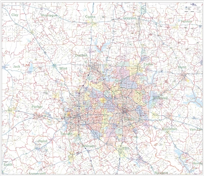 Dallas Fort Worth metro Map Extended area Zip Code