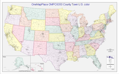 OMPC6350 U.S. County Town map, color 54x36 inches